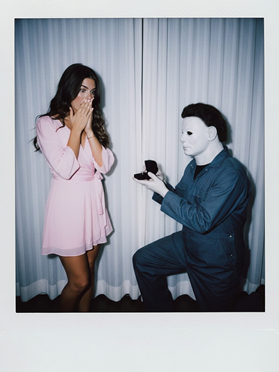 original image and effect image showing Michael Myers is proposing to a young girl