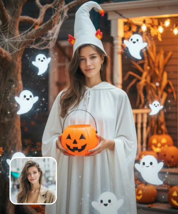 original image and cozy white ghost filter effect