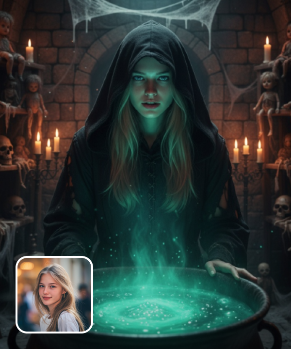 original image and mysterious witch filter effect