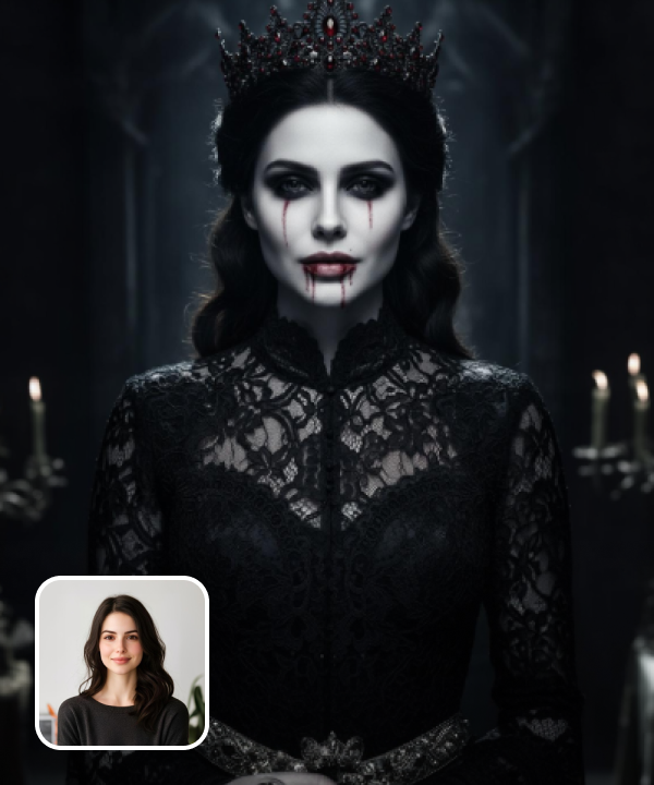 original image and terrifying female vampire filter effect