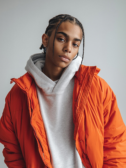 a man relaxing calmly on a huge inflatable swimming ring with red and yellow stripes with Michael Myers behind her 1