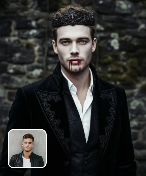 original image and spooky male vampire filter effect