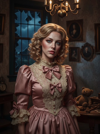 original image and creepy vintage doll filter effect