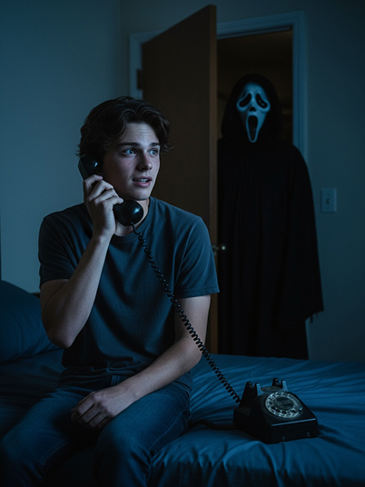 imagen original e imagen de efecto con un horror Halloween Ghostface 