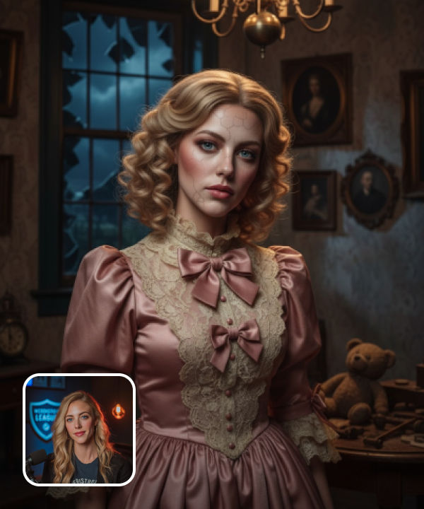 original image and creepy vintage doll filter effect