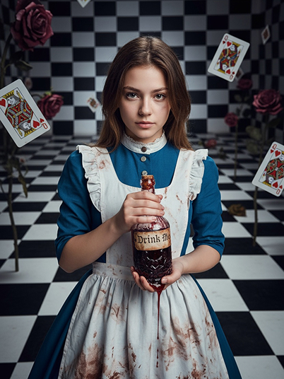 original image and dark fairy-tale Alice filter effect