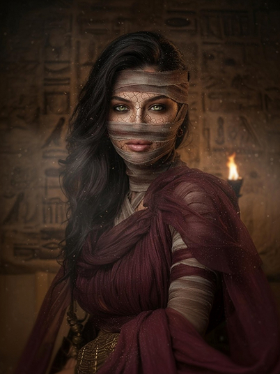 original image and a realistic mummy filter effect