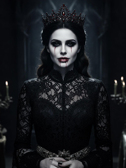 original image and terrifying female vampire filter effect