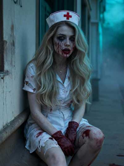 Imagen original y efecto de filtro de enfermera espeluznante