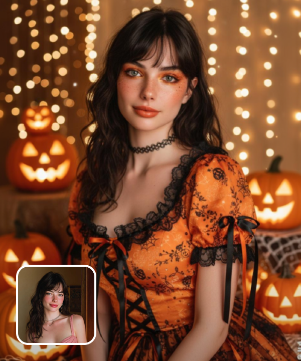 original image and cute Halloween pumpkin-inspired filter effect