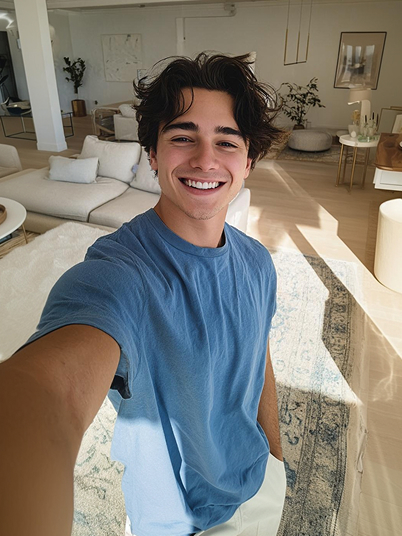 a man relaxing calmly on a huge inflatable swimming ring with red and yellow stripes with a spooky clown behind her 1