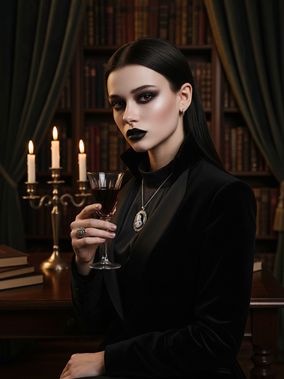 original image and Gothic nobleman effect holding a wine glass